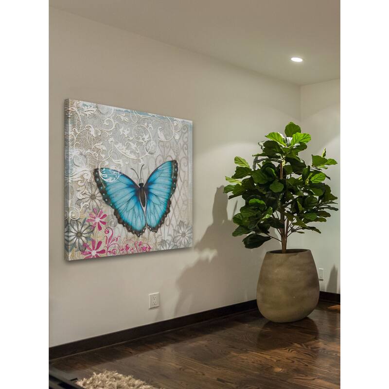 Marmont Hill - A Light Blue Butterfly Painting Print on Canvas - Multi-Color