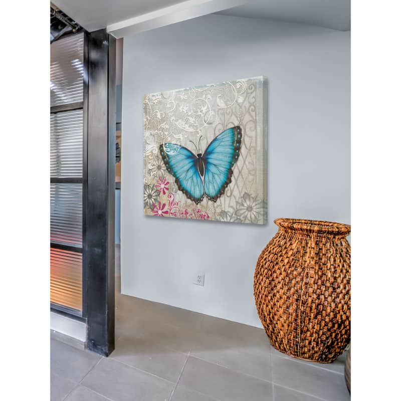 Marmont Hill - A Light Blue Butterfly Painting Print on Canvas - Multi-Color