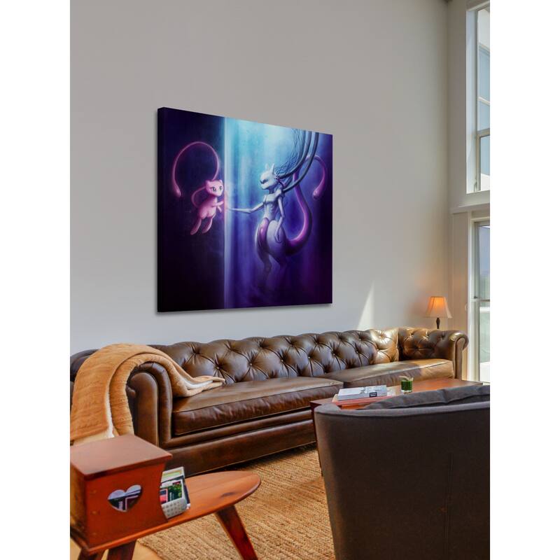 Marmont Hill - Mewtu and Mew Painting Print on Canvas - Multi-Color