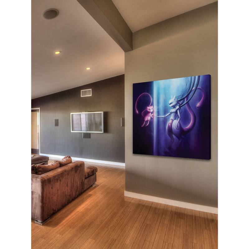 Marmont Hill - Mewtu and Mew Painting Print on Canvas - Multi-Color