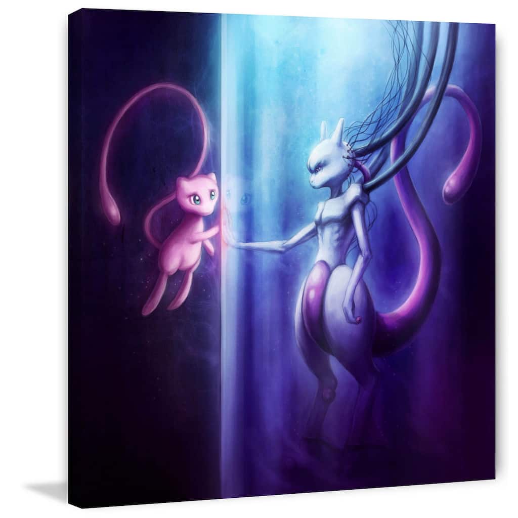 Marmont Hill - Mewtu and Mew Painting Print on Canvas - Multi-Color