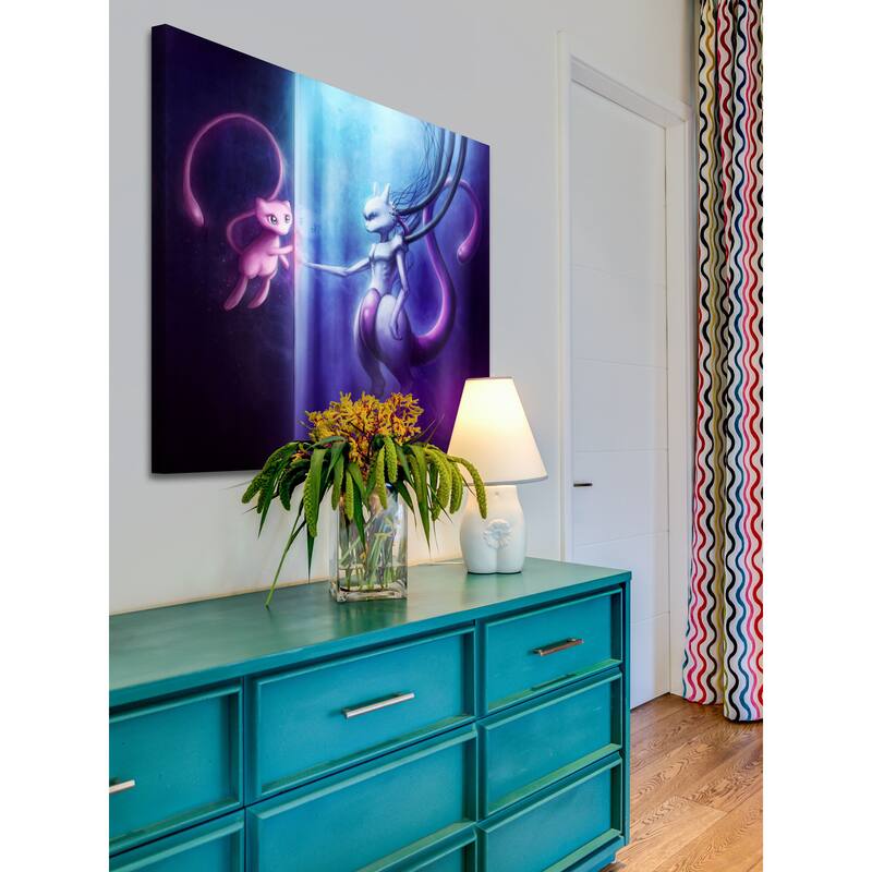 Marmont Hill - Mewtu and Mew Painting Print on Canvas - Multi-Color