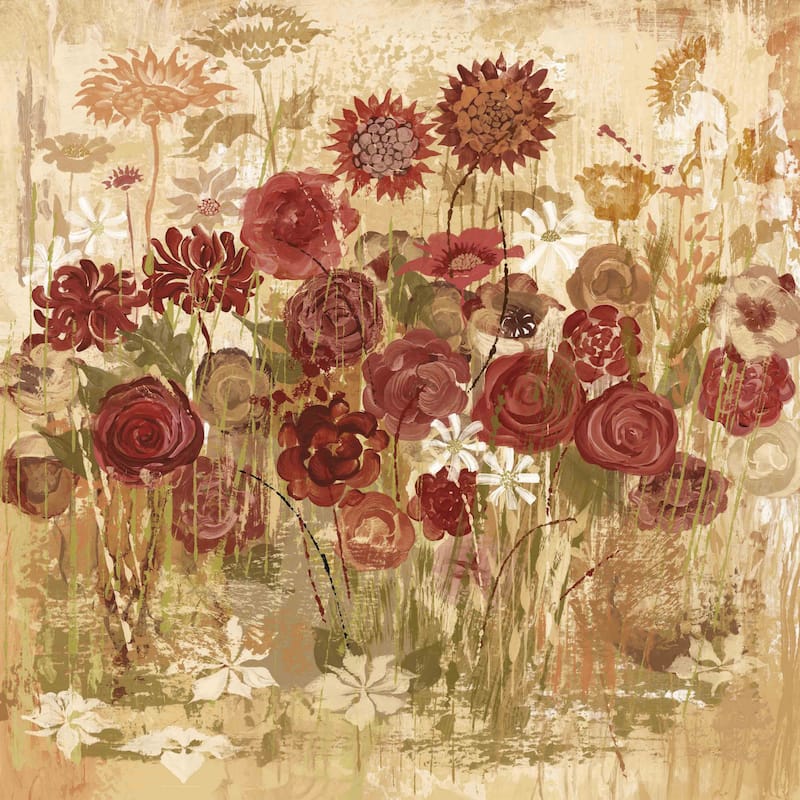 Marmont Hill - Floral Frenzy Burgundy V Painting Print on Canvas - Multi-Color