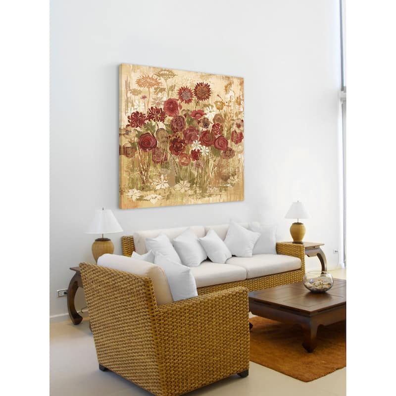 Marmont Hill - Floral Frenzy Burgundy V Painting Print on Canvas - Multi-Color