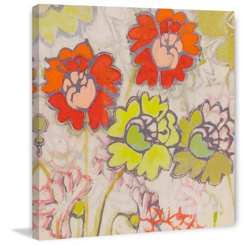 Marmont Hill - Two Orange and Green Flowers Painting Print on Canvas - Multi-Color