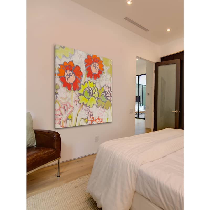 Marmont Hill - Two Orange and Green Flowers Painting Print on Canvas - Multi-Color