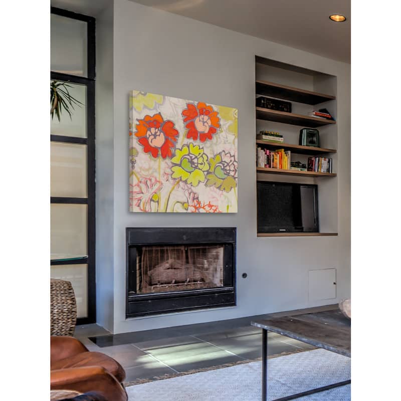 Marmont Hill - Two Orange and Green Flowers Painting Print on Canvas - Multi-Color