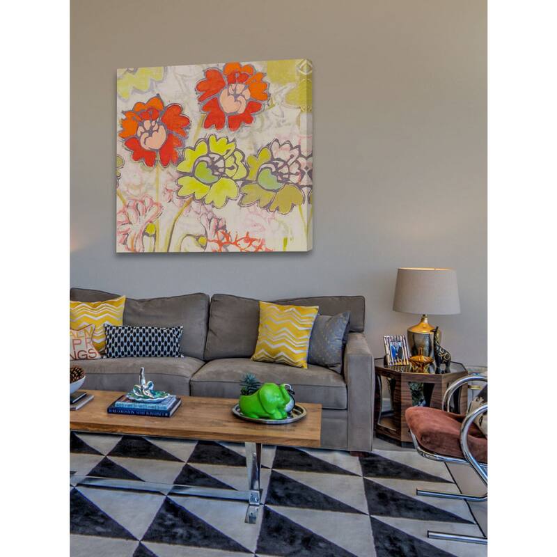 Marmont Hill - Two Orange and Green Flowers Painting Print on Canvas - Multi-Color