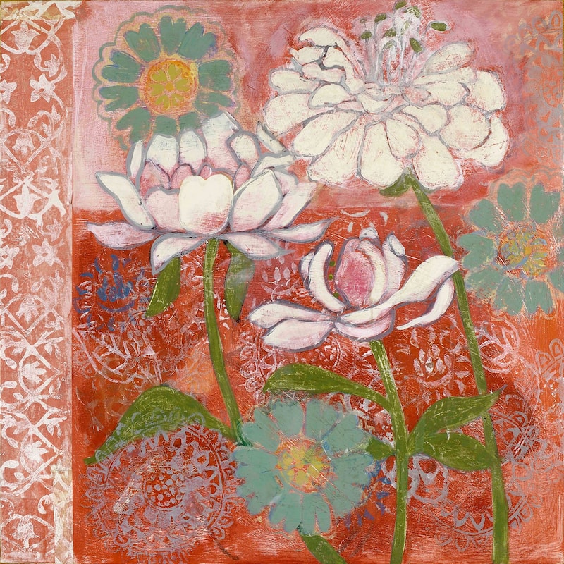 Marmont Hill - Peoni and Dahlia Painting Print on Canvas - Multi-Color