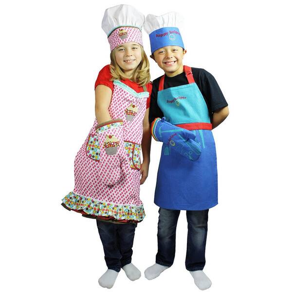 Mukitchen Minimu Kids 3 Piece Cotton Chef Set With Apron Hat And Mitt Happy Helper Overstock 11080784