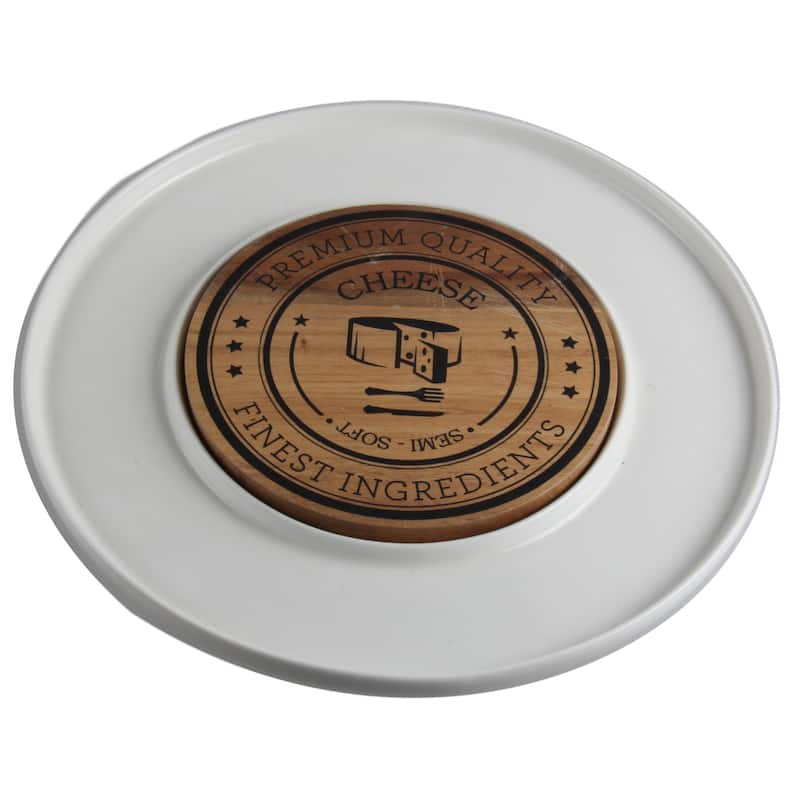 Vanilla Slice Round Cheese Serving Plate with Acacia Board 10.25" - Multi - 2 Piece