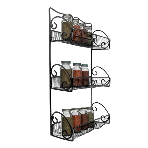3 Tier Wall Mounted Spice Rack - Bronze Steel Organizer For Jars & Bottles