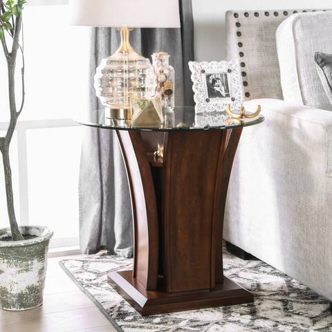 Strick & Bolton Ivie Hill Dark Cherry 16-inch Beveled Glass Top Side Table