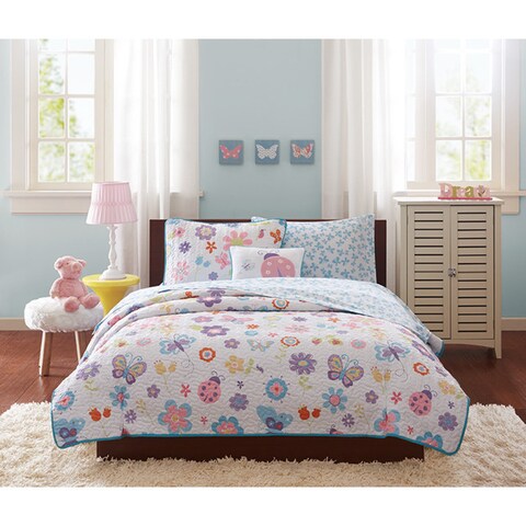 Mi Zone Kids Butterfly Bonanza Reversible Coverlet Set with Bed Sheets