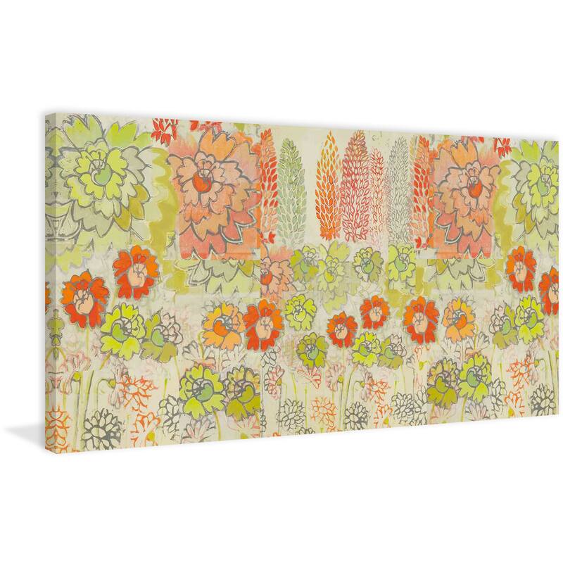 Marmont Hill - Orange and Green Flowers Painting Print on Canvas - Multi-Color