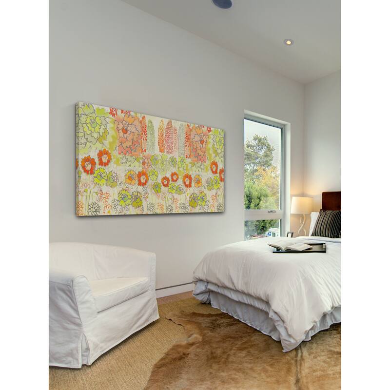 Marmont Hill - Orange and Green Flowers Painting Print on Canvas - Multi-Color