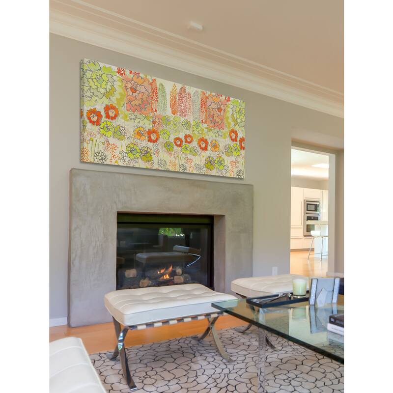 Marmont Hill - Orange and Green Flowers Painting Print on Canvas - Multi-Color