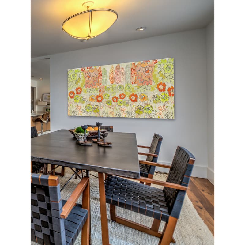 Marmont Hill - Orange and Green Flowers Painting Print on Canvas - Multi-Color