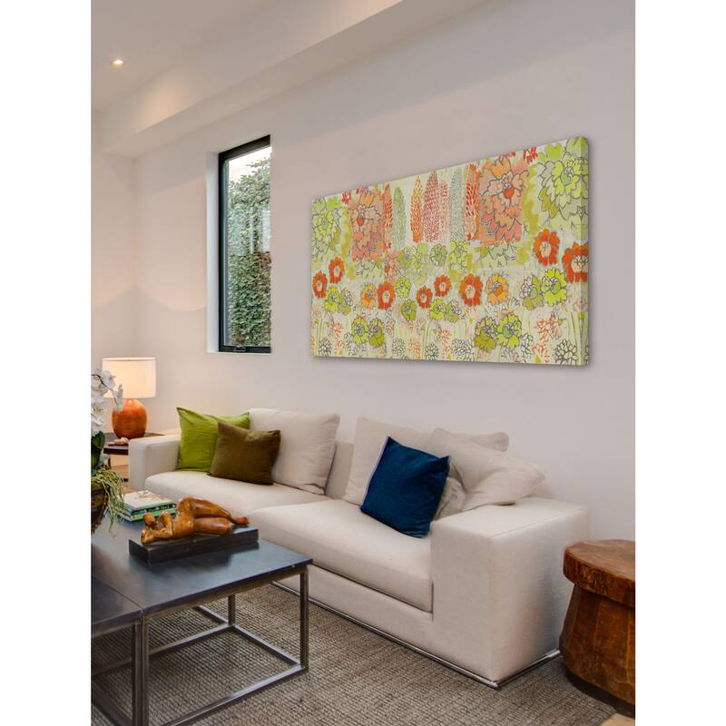 Marmont Hill - Orange and Green Flowers Painting Print on Canvas - Multi-Color