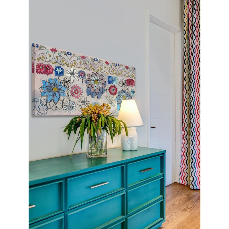 Marmont Hill - Blue Zinnia Painting Print on Canvas - Multi-Color