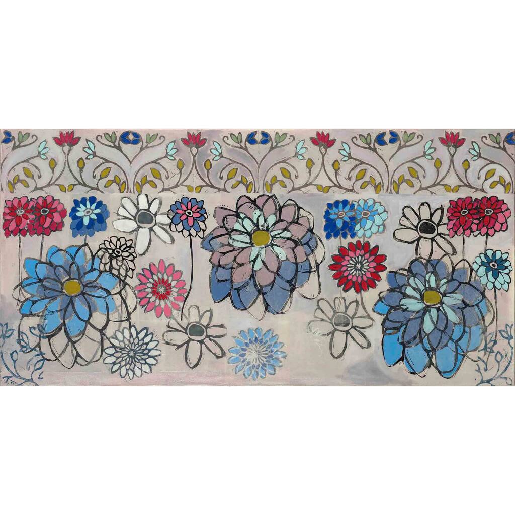 Marmont Hill - Blue Zinnia Painting Print on Canvas - Multi-Color