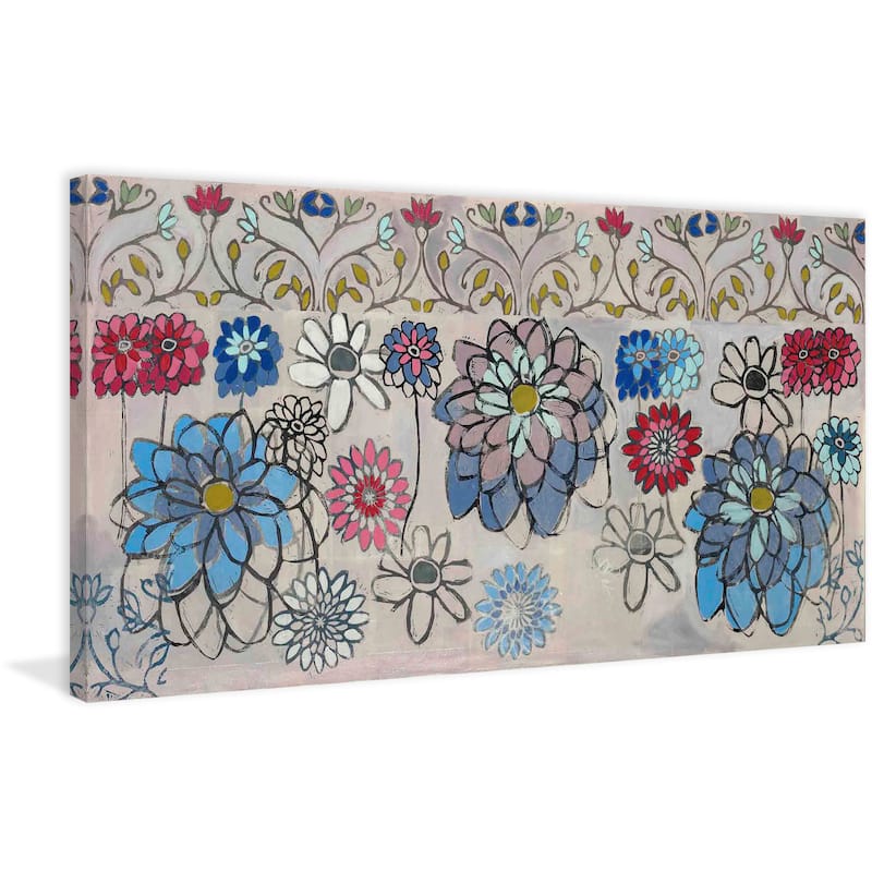 Marmont Hill - Blue Zinnia Painting Print on Canvas - Multi-Color