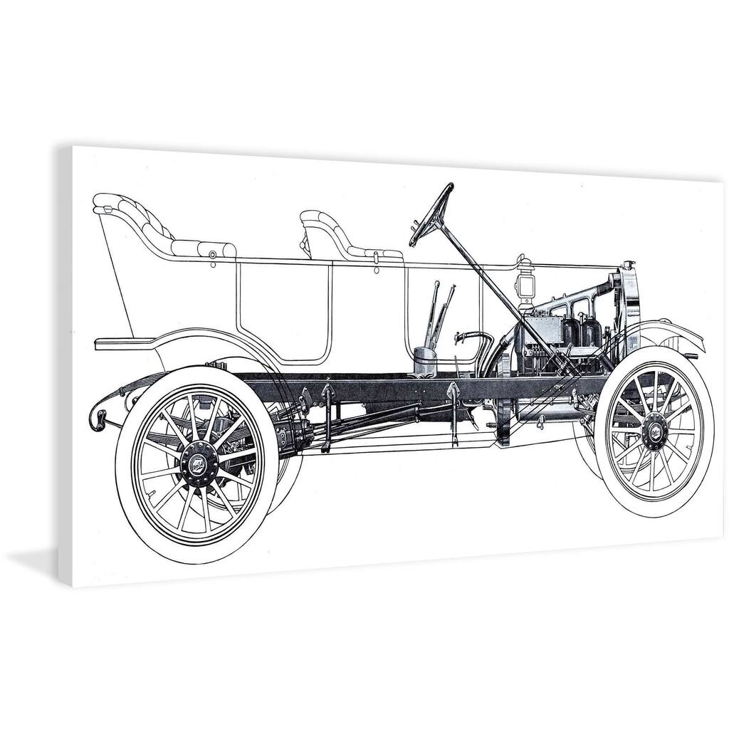 Marmont Hill - Vintage Race Car Blueprint 1 Painting Print on Canvas - Multi-Color
