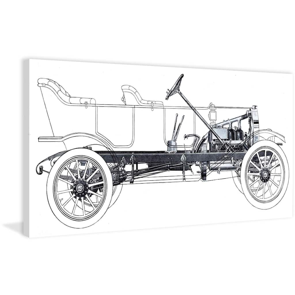 Marmont Hill - Vintage Race Car Blueprint 1 Painting Print on Canvas - Multi-Color
