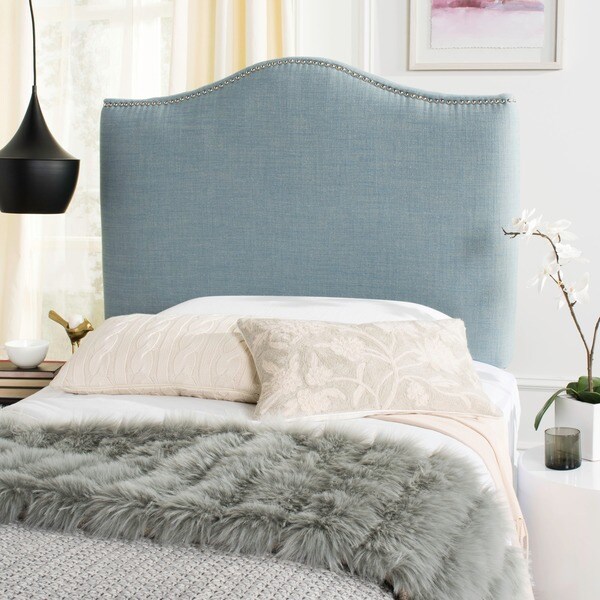 Shop Safavieh Jeneve Nailhead Sky Blue Winged Headboard - Silver ...