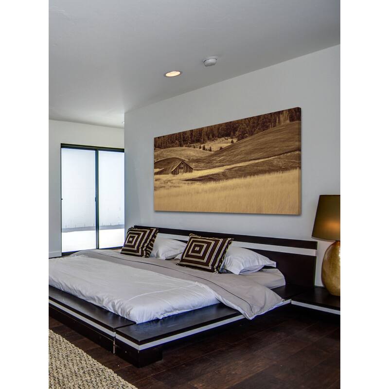 Marmont Hill - Brown Barn in the Blonde Grasses Painting Print on Canvas - Multi-Color
