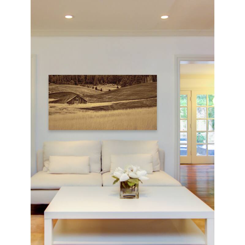Marmont Hill - Brown Barn in the Blonde Grasses Painting Print on Canvas - Multi-Color