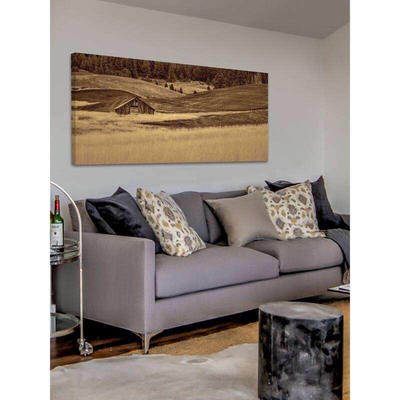 Marmont Hill - Brown Barn in the Blonde Grasses Painting Print on Canvas - Multi-Color
