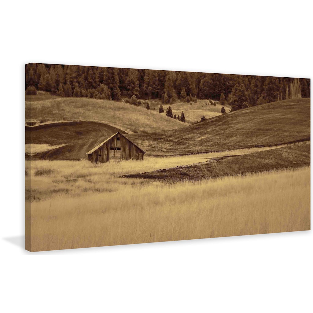 Marmont Hill - Brown Barn in the Blonde Grasses Painting Print on Canvas - Multi-Color