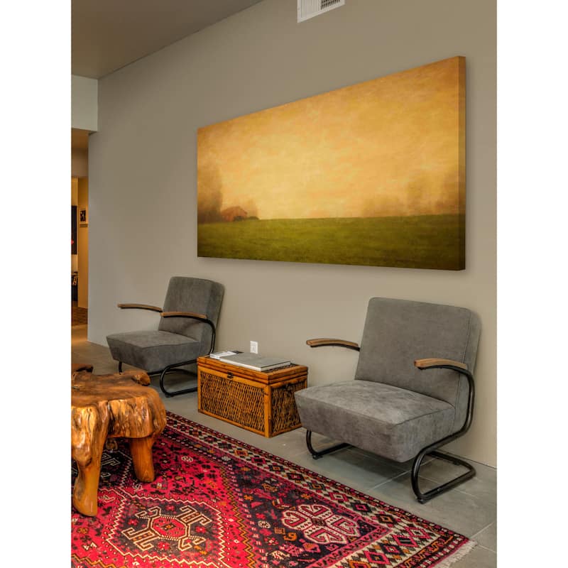 Marmont Hill - Red Barn in the Fog Painting Print on Canvas - Multi-Color