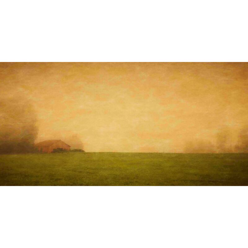 Marmont Hill - Red Barn in the Fog Painting Print on Canvas - Multi-Color