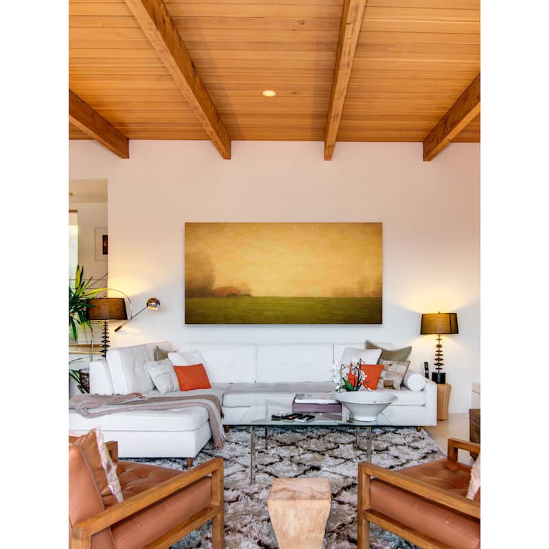 Marmont Hill - Red Barn in the Fog Painting Print on Canvas - Multi-Color