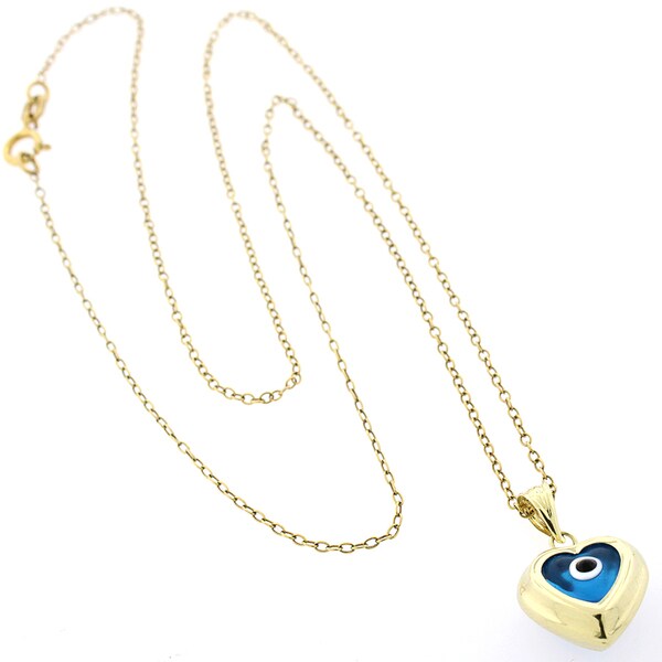 14K Yellow Gold Evil Eye Heart Pendant
