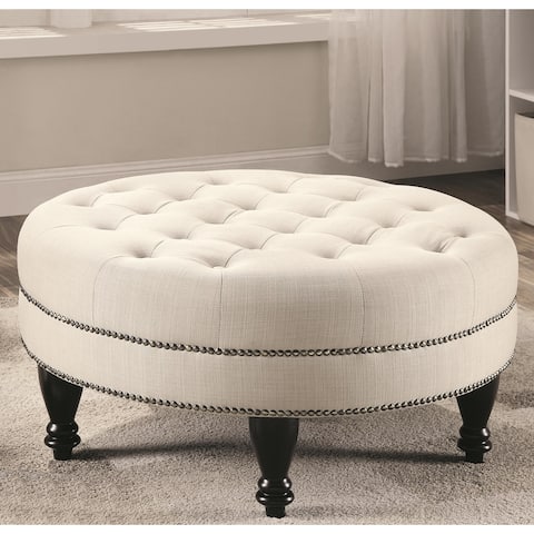 Fortune Round ButtonTufted Ottoman with Nailhead Trim