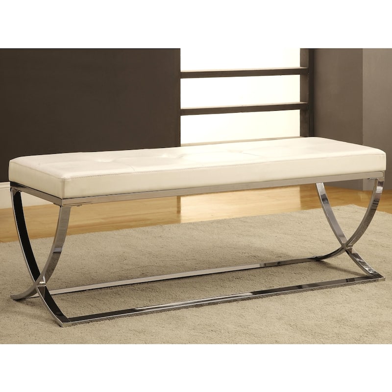Marquee Contemporary Sleek Design White Tufted Upholstered Accent Bench