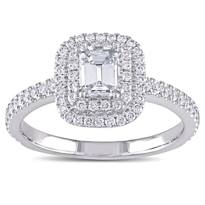 Miadora Signature Collection 14k White Gold 1ct TDW Emerald-cut Diamond Double Halo Engagement Ring (G-H, VS1-VS2)
