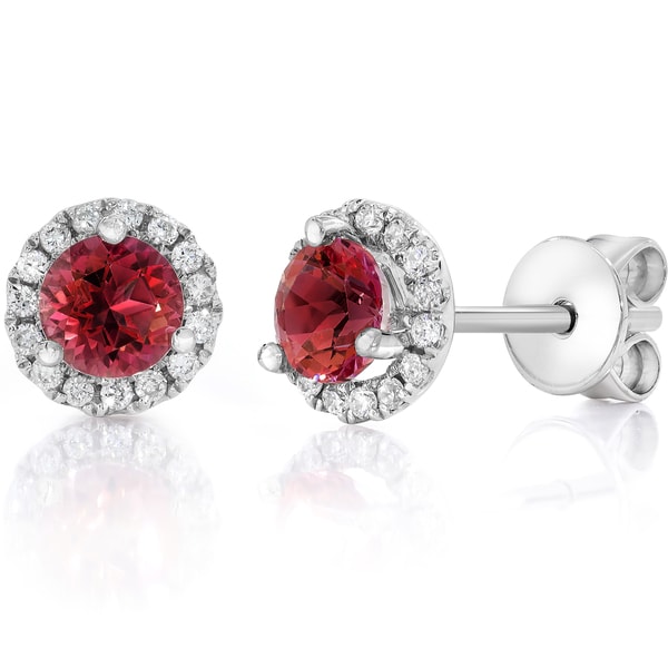 Shop 14k White Gold 3/4 CTW Diamond & Ruby Halo Studs Earrings (F-G,VS1 ...