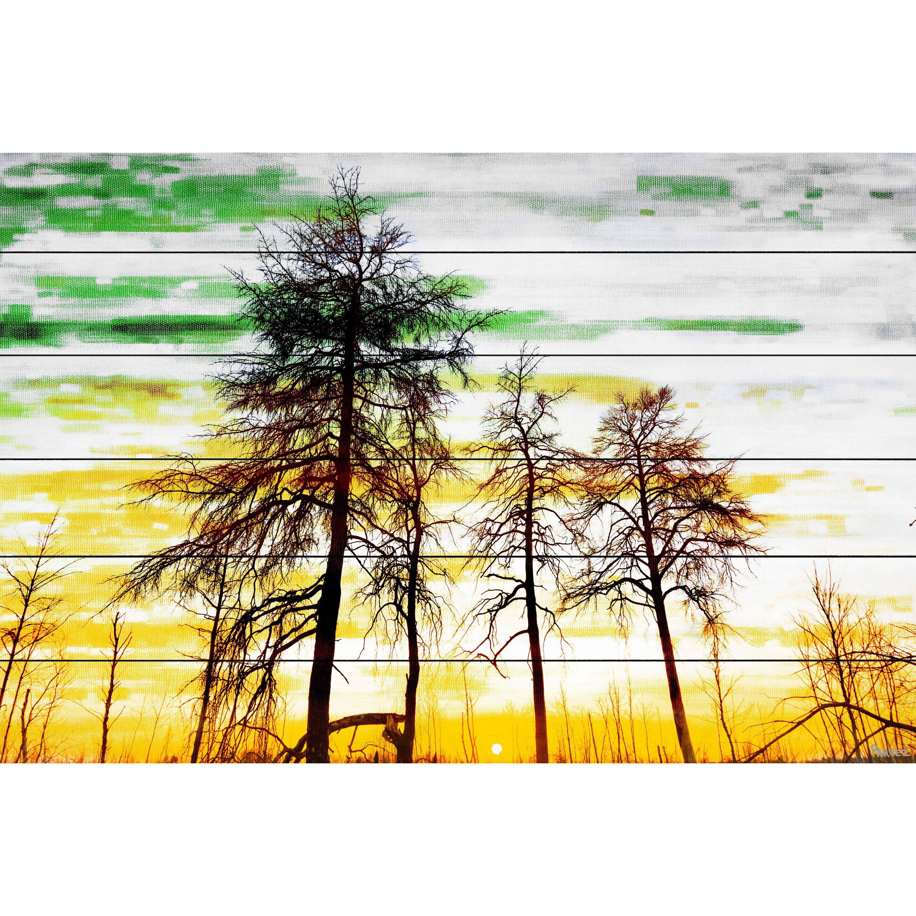 Parvez Taj - Green and Gold Sky Painting Print on White Wood Extra Large - Picture 8 of 20