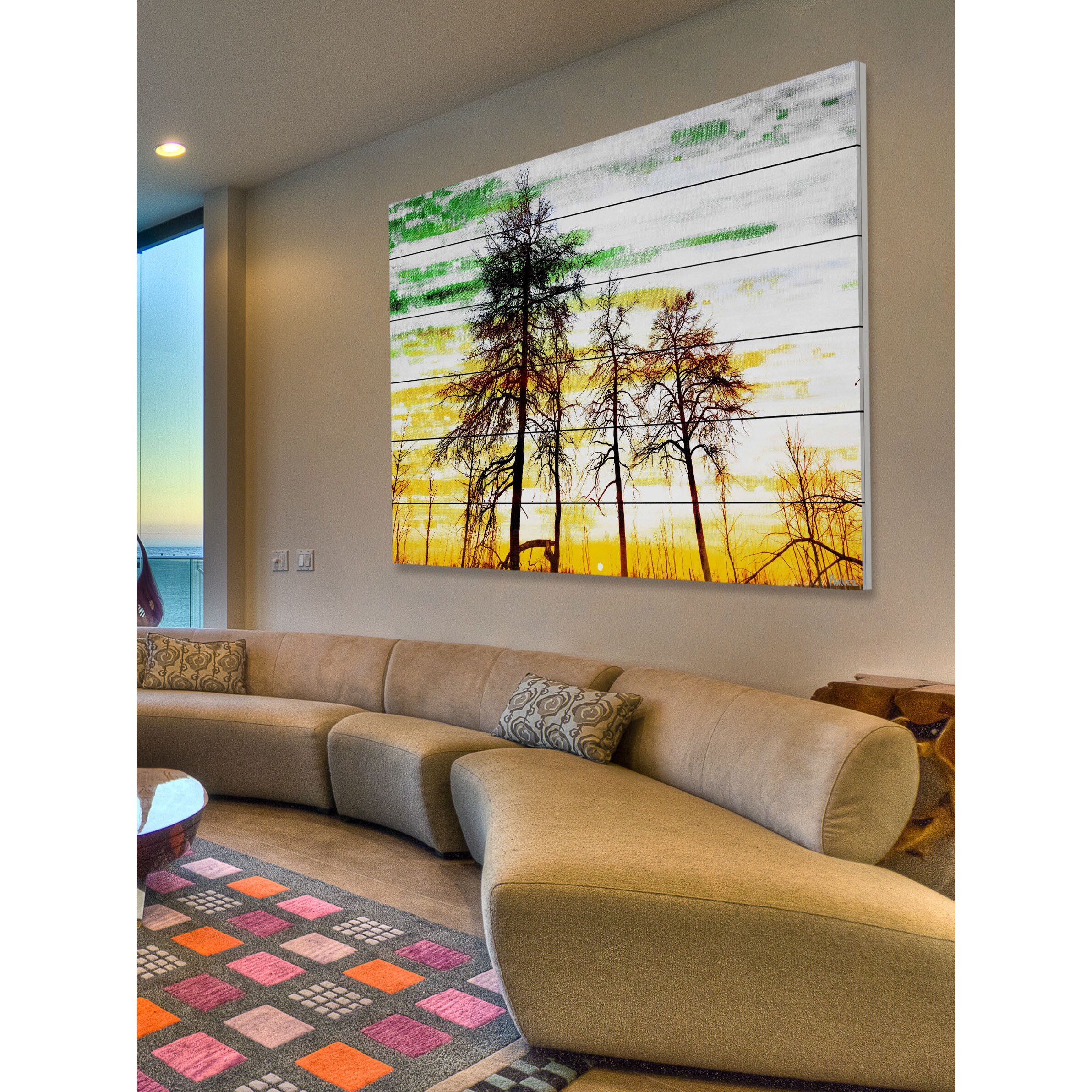 Parvez Taj - Green and Gold Sky Painting Print on White Wood Extra Large - Picture 9 of 20