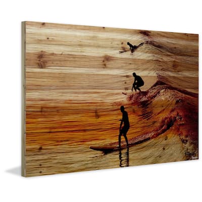 Handmade Parvez Taj - Surfing the Wave Print on Natural Pine Wood