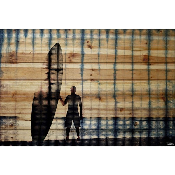 Handmade Parvez Taj - Surf at Dusk Print on Natural Pine Wood. Opens flyout.