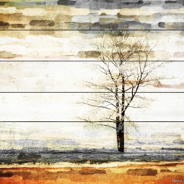Handmade Parvez Taj - Lone Tree Print on White Wood
