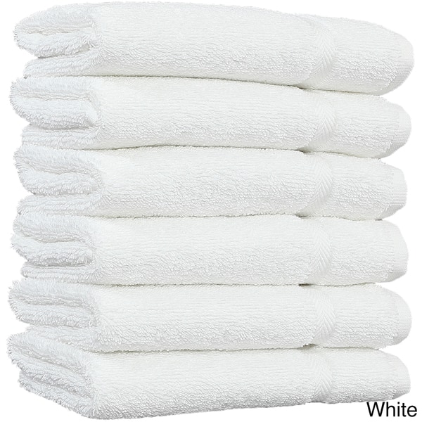 White Classic Cotton Washcloths - 13x13 Hotel Face Towel - Navy Blue 12/Pack