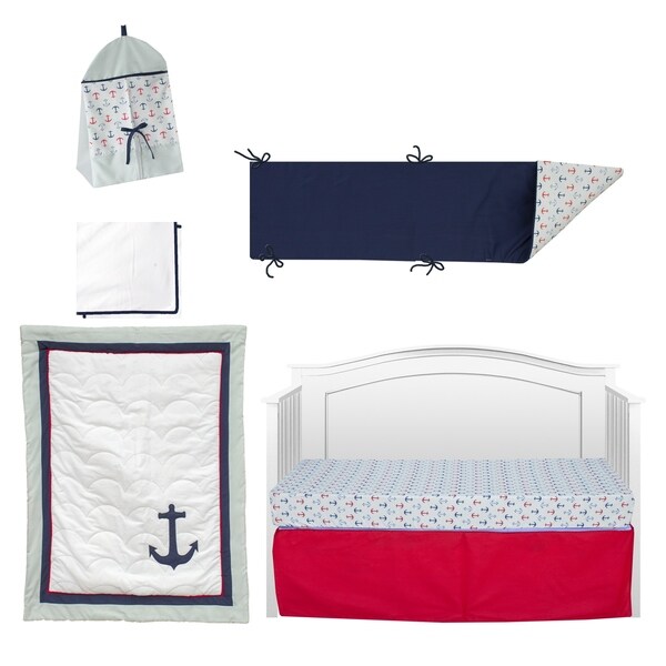 Pam Grace Anchors Away 6 Piece Crib Bedding Set Blue Red Standard Crib Toddler Baby Nursery Baby