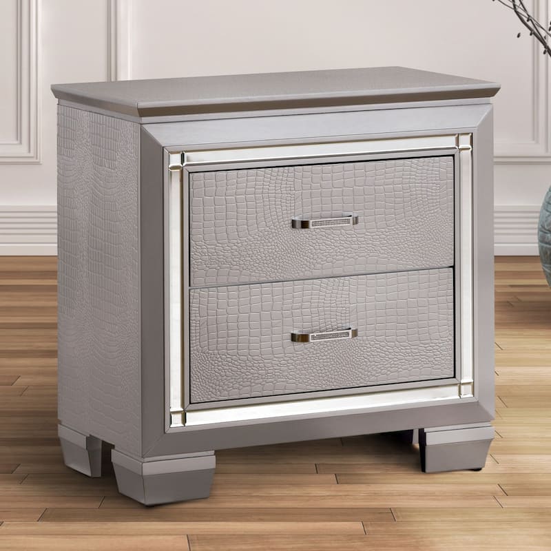 Ruff Contemporary Solid Wood 2-Drawer Nightstand by Furniture of America - Silver