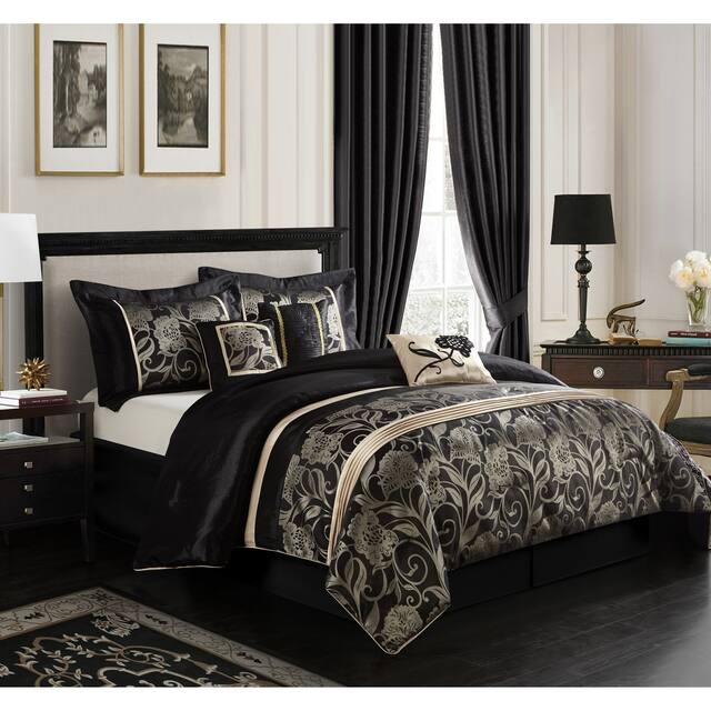 Grand Avenue Brie Silver and Black 7-Piece Comforter Set